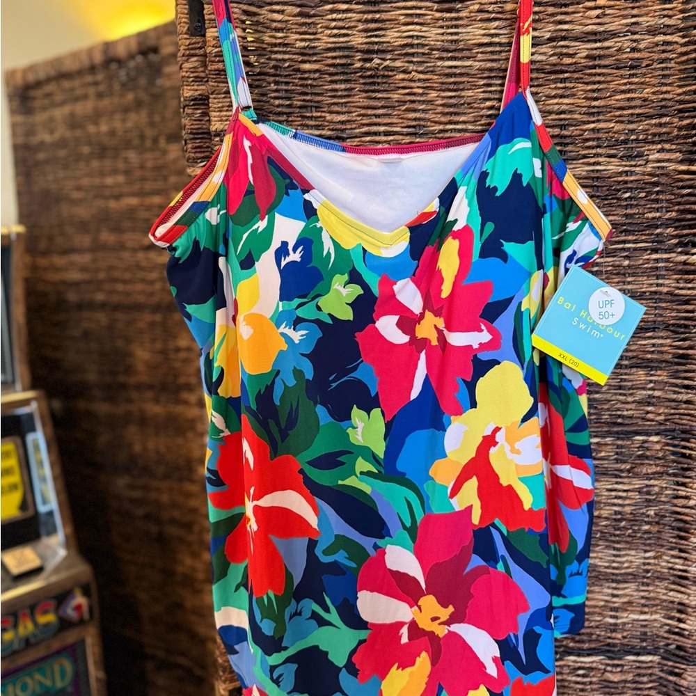 Bal Harbour Vibrant Swim Top Tankini Floral Multi Color UPF 50+ Plus Size - Picture 3 of 7